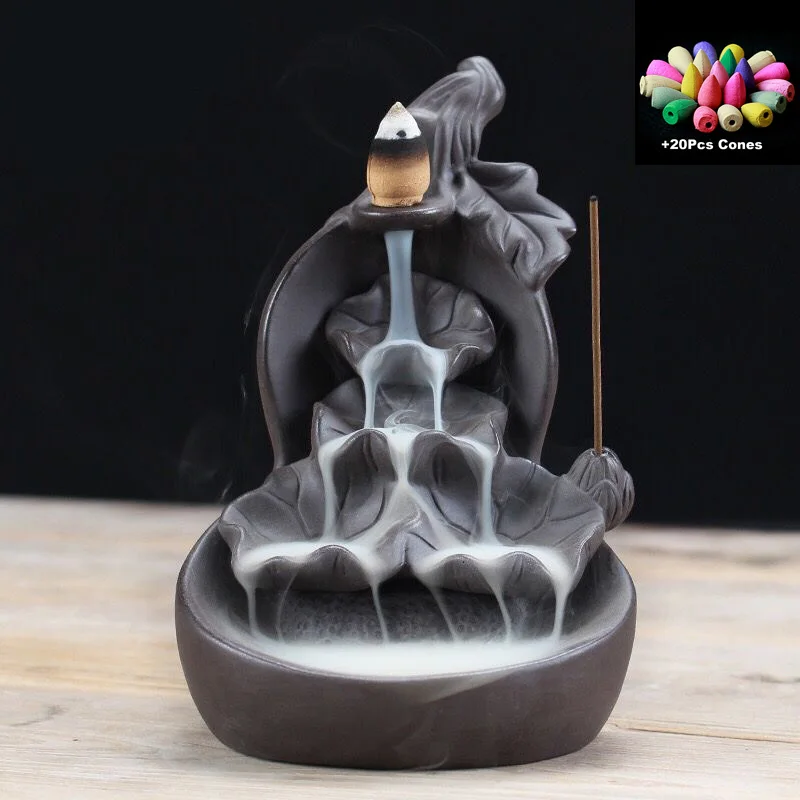 Gift 20 Cones Zen Hand Made Home Decor Backflow Incense Incence Stick Holder Ceramic Censer Use In Teahouse