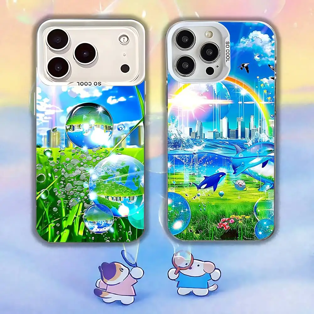 Funda de teléfono Frutiger Aero estilo azul para iPhone 17,16,13,12,X,11,15,14,Pro,Max,Plus,SE4,Air,Mini blanco IMD HD mate