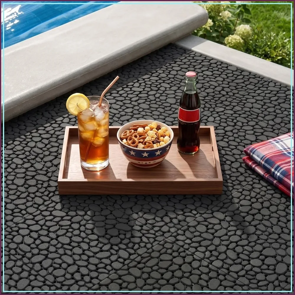 Plastic Interlocking Cobbled Stone Tile 12x12 inch 60PCS Black for Garden Path Patio Walkway