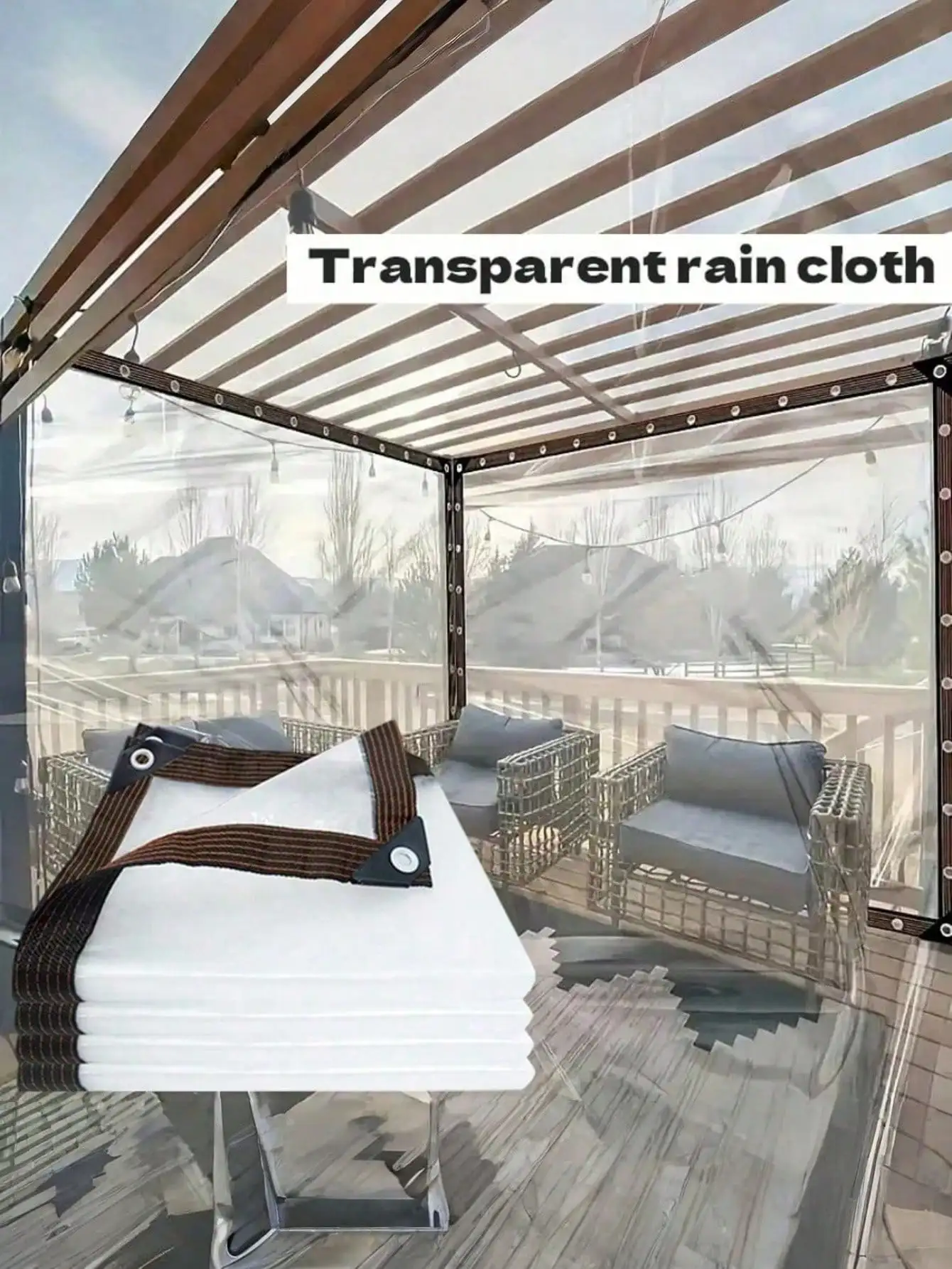 Heavy Duty Waterproof Transparent Tarp - Suitable For Patio, Porch, Garden, Camping And More - Plastic Material, Rain & UV Resistant, Outdoor Sunshade Porch Cover