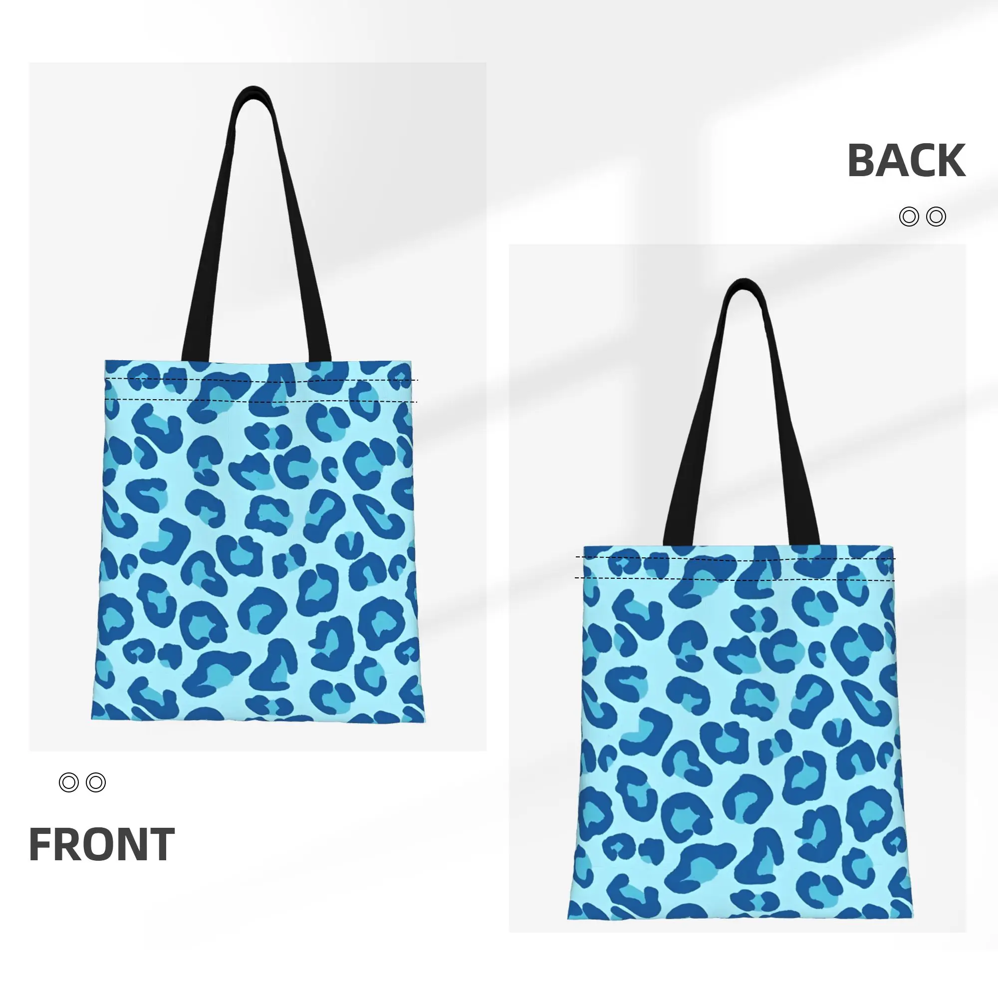 Leopard Print In  Chambray To Dark Denim Blue Leopard Print Canvas Tote Bag Perfect for Shopping Women's Top-Handle Bags