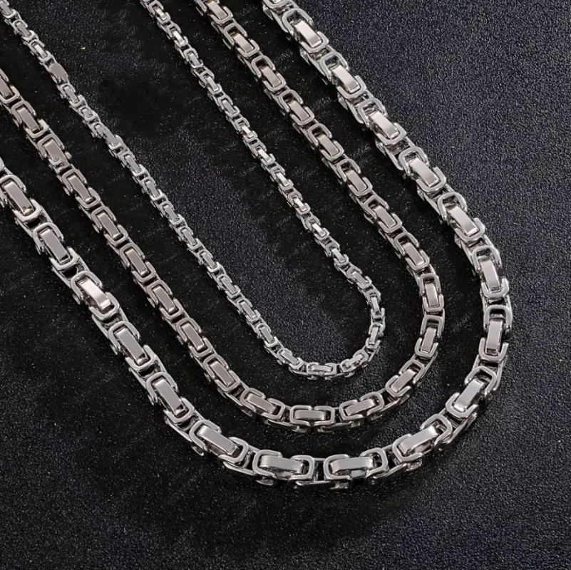 4/6/8 MM Kolye Long Chain Necklace for Men Male Stainless Steel Byzantine Box Chain Gothic S Neckl Jewelry