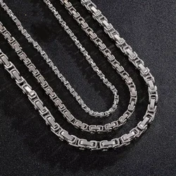 4/6/8 MM Kolye Long Chain Necklace for Men Male Stainless Steel Byzantine Box Chain Gothic S Neckl Jewelry