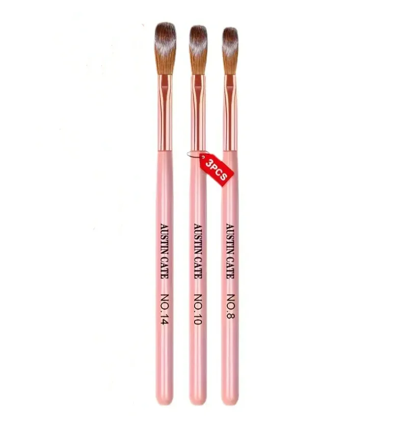

3pcs Acrylic Nail Brush Set Size 8/10/14 for Acrylic Powder Application Brushes Nail Art Extension & Carving Salon Tool