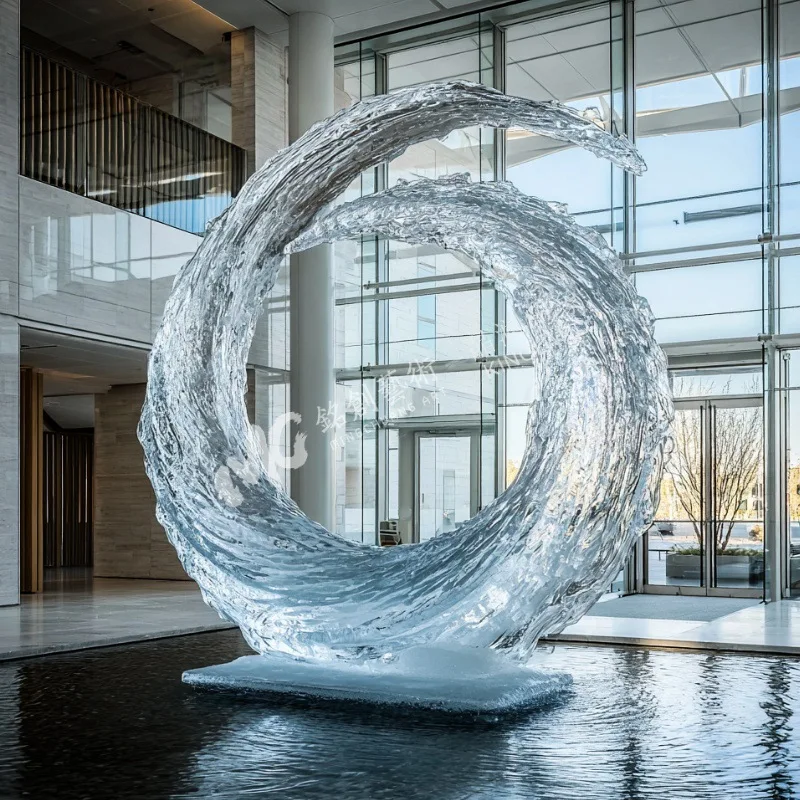 Sales Office Hotel Lobby Large Floor-to-Floor Ornament Decoration Transparent Resin Wave Sculpture Abstract Art Installation