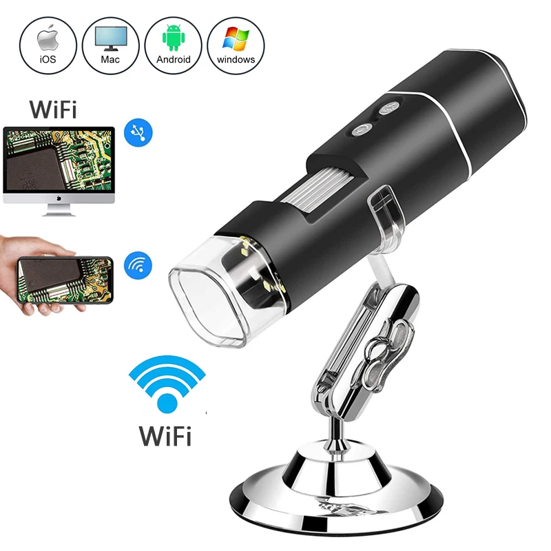 Wireless Handheld Digital Microscope 1000X Portable USB WiFi Microscopes Magnifier With 8 LED Bracket For Android IOS PC