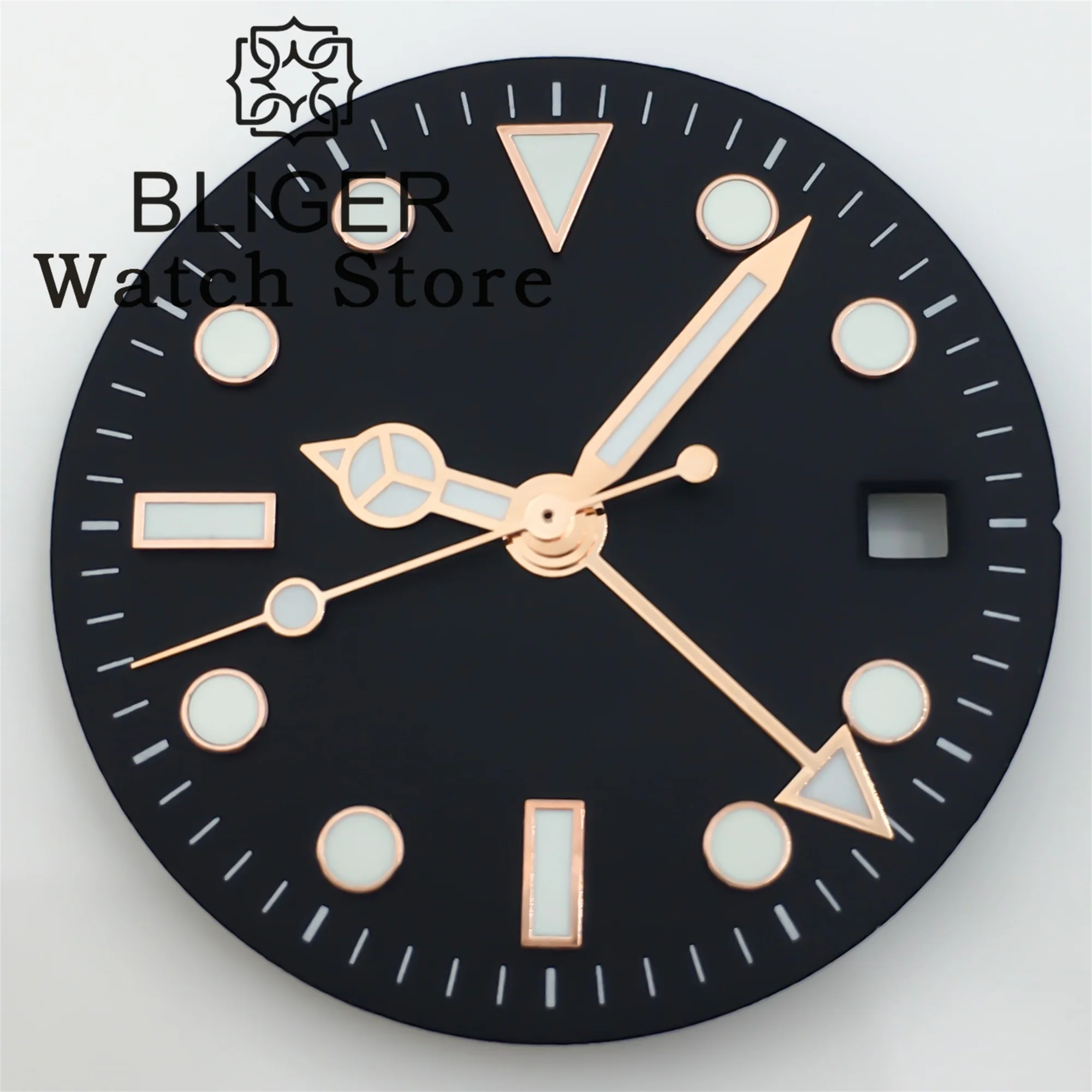 BLIGER 29mm RONDA 515 Quartz Watch Dial Black White Dial With Hands Green Luminous Fit RONDA 515-24H GMT Quartz Movement