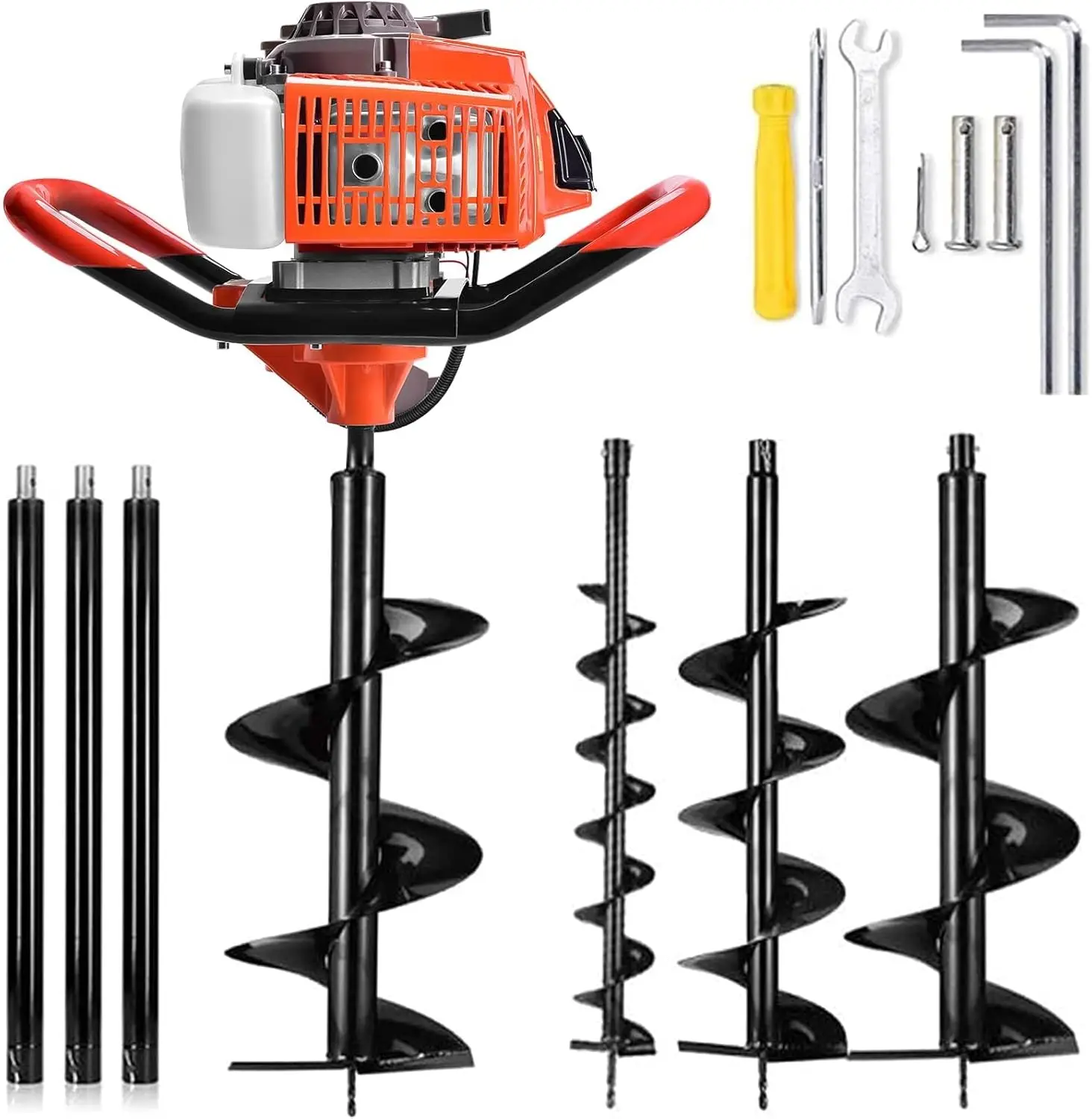 72Cc Auger Post Hole Digger, 2 Stroke Gas Powered Earth Post Hole Digger With 3 Auger Drill Bits(5