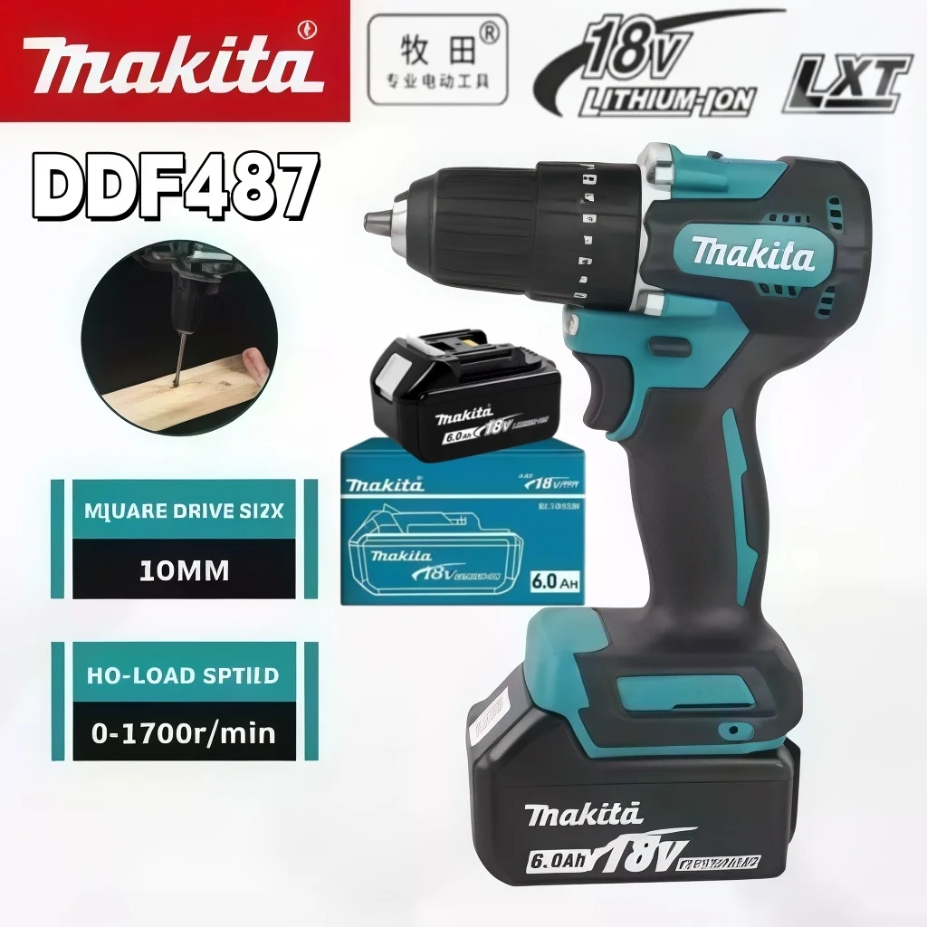 Genuine Makita Blue Box 18V 6Ah Battery Kit with DDF487 & Charger, Replacement Battery Compatible with Cordless Power Tools