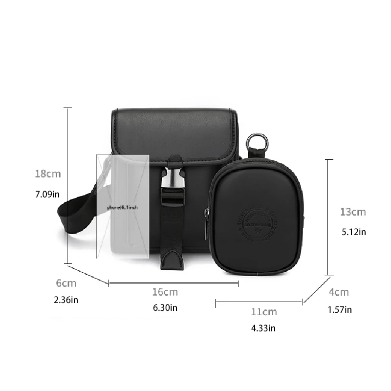 2pcs PU Leather Crossbody Bag for Men Fashion Travel Storage Waist Packs Coin Pocket Unisex Small Shoulder Bags Trend Fanny Pack