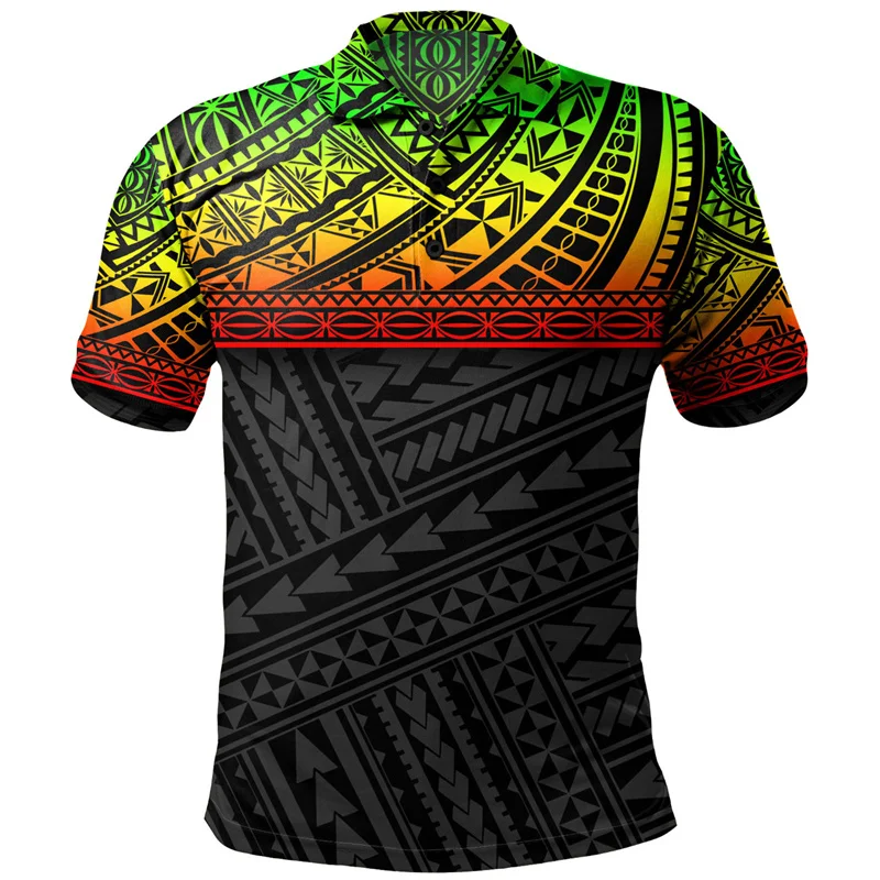 Polynesian Tribal Pattern Polo Shirt For Men 3D Print Short Sleeves T-shirt Hawaiian Street Summer Button Loose Lapel T Shirts