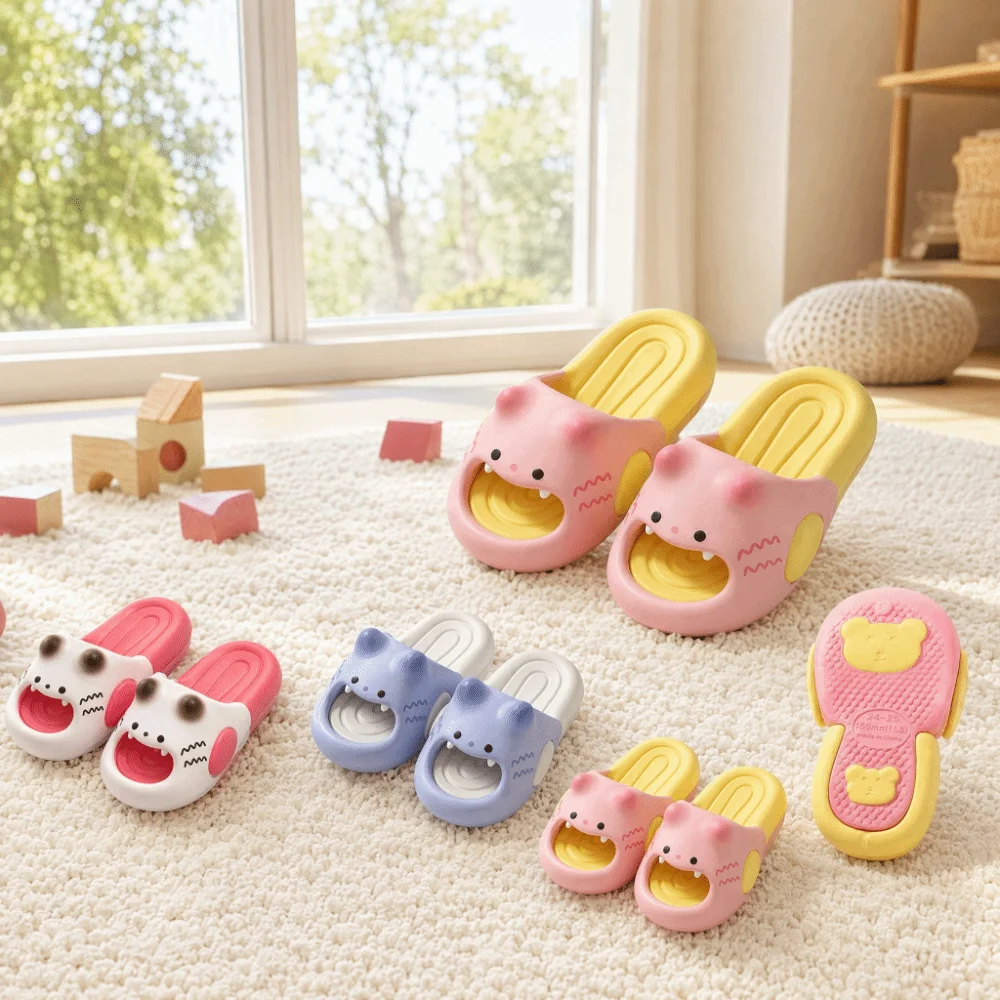 Adorable Waterproof Children's Cat Slippers Anti Slip Bottom Bear Head Shape Kitty Mules Soft Bottom Ladies Slippers Home