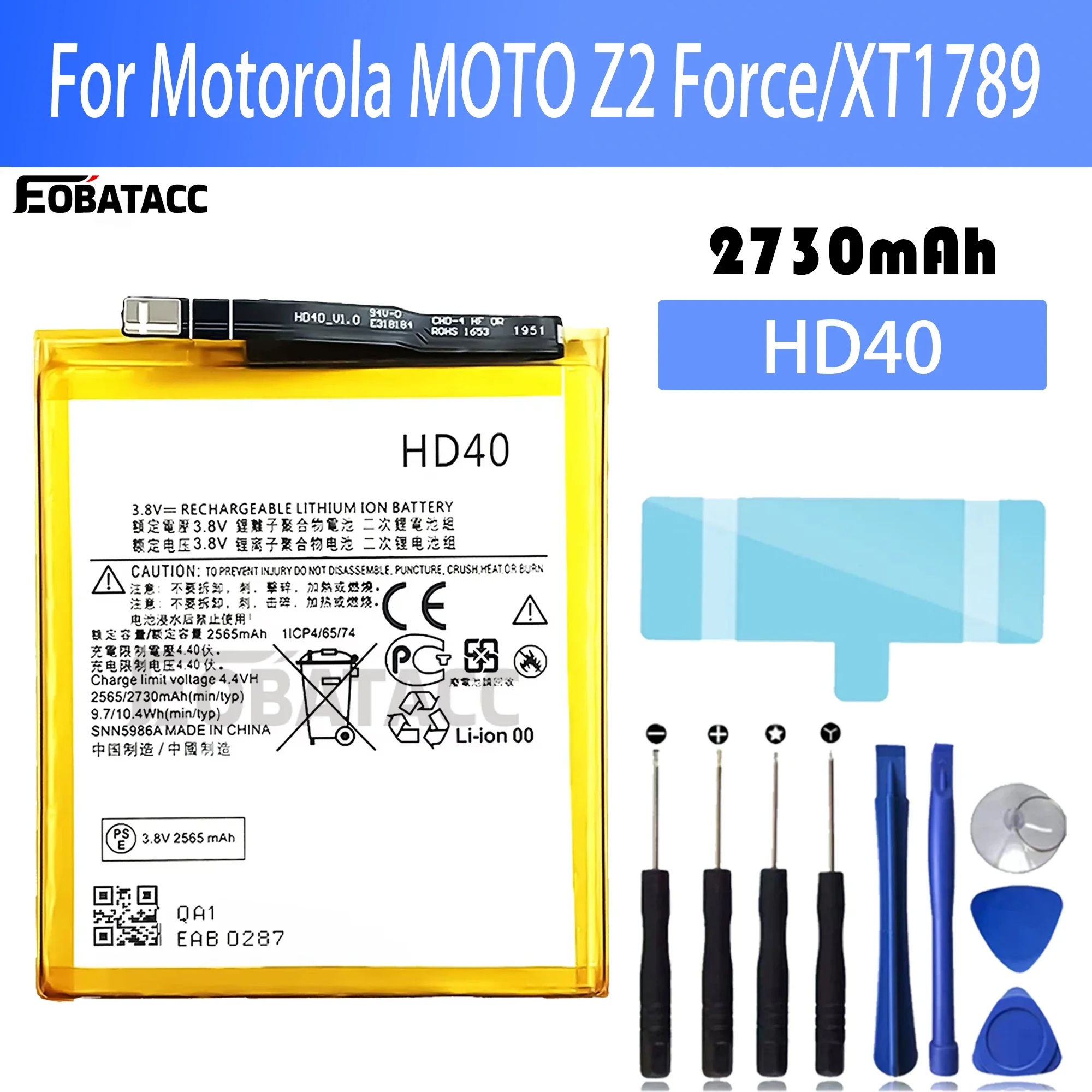 

100% New Original Battery HD40 For Motorola Z2 Force/XT1789 Battery + Free Tools