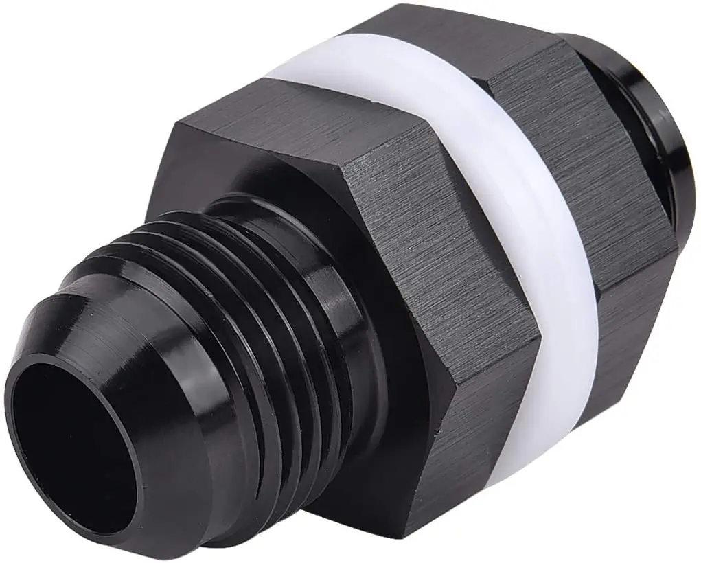 AN6/AN8/AN10/AN12 Aluminum Fuel Cell Bulkhead Fittings Black Anodized CNC Hose Adapters with Teflon Washers for Auto Parts