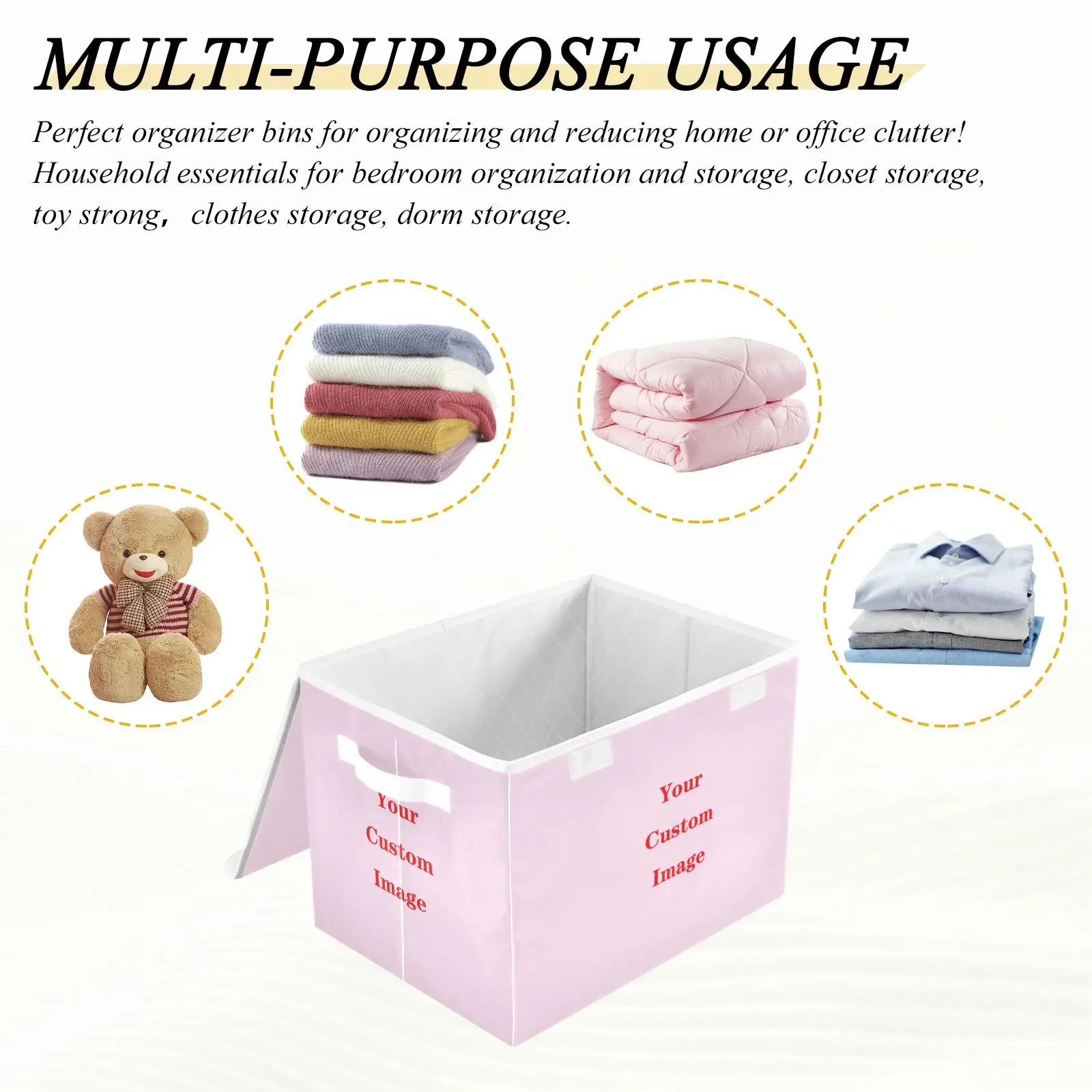 Customize Plus Size Storage Bin with Lid Fabric Organizer Box Handle Foldable Basket for Book Clothes Toy Nursery Bedroom Closet