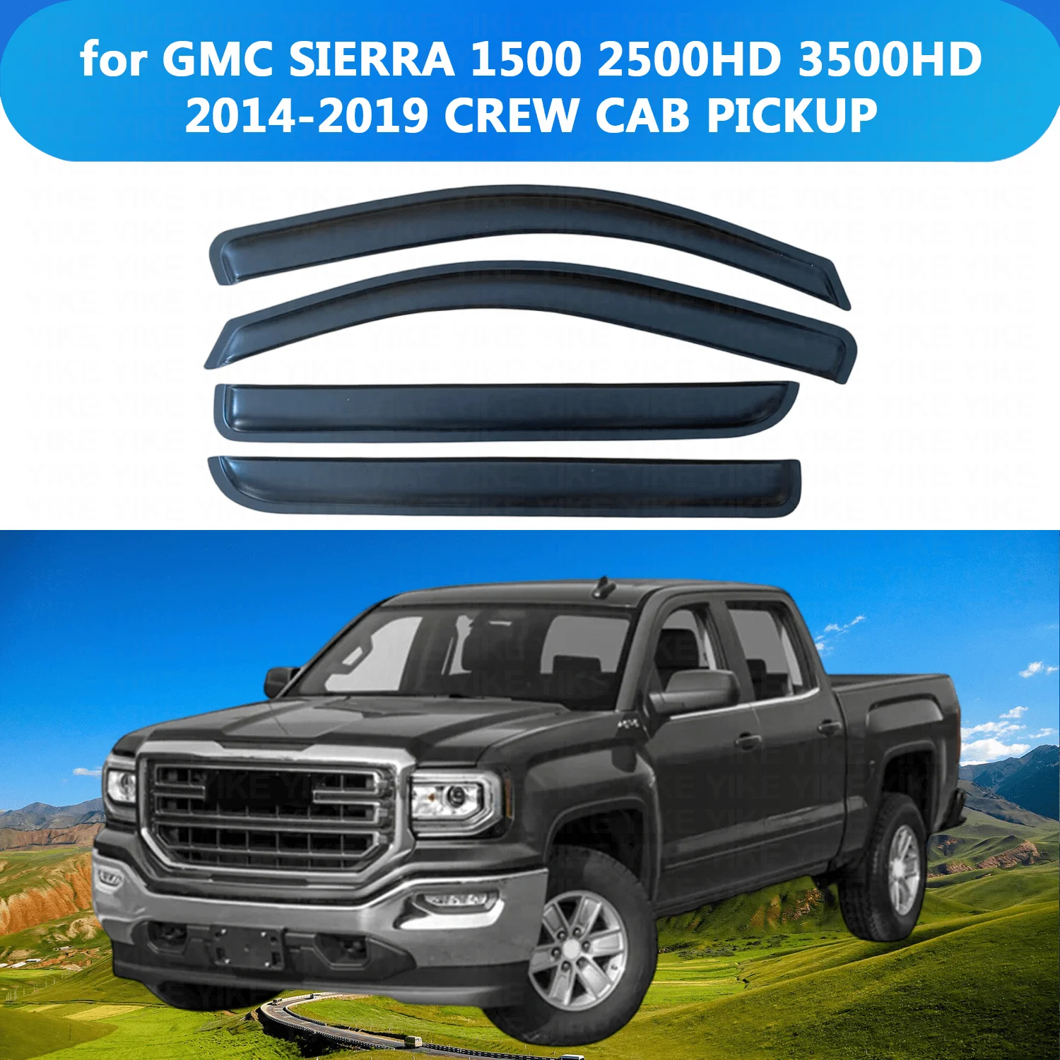 

Window Visor for GMC Sierra 2500 Crew Cab pickup 2014 2015 2016 2017 2018 2019 Wind Deflectors Rain Guards Door Visor Vent Shade