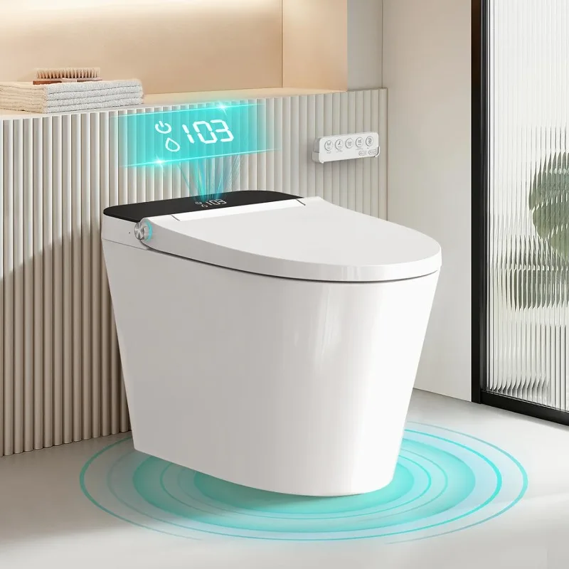 Smart Toilet with Built-in Tank & Bidet Auto Open/Close Foot Sensor Flush Dryer Heated Seat Soft Close Elongated