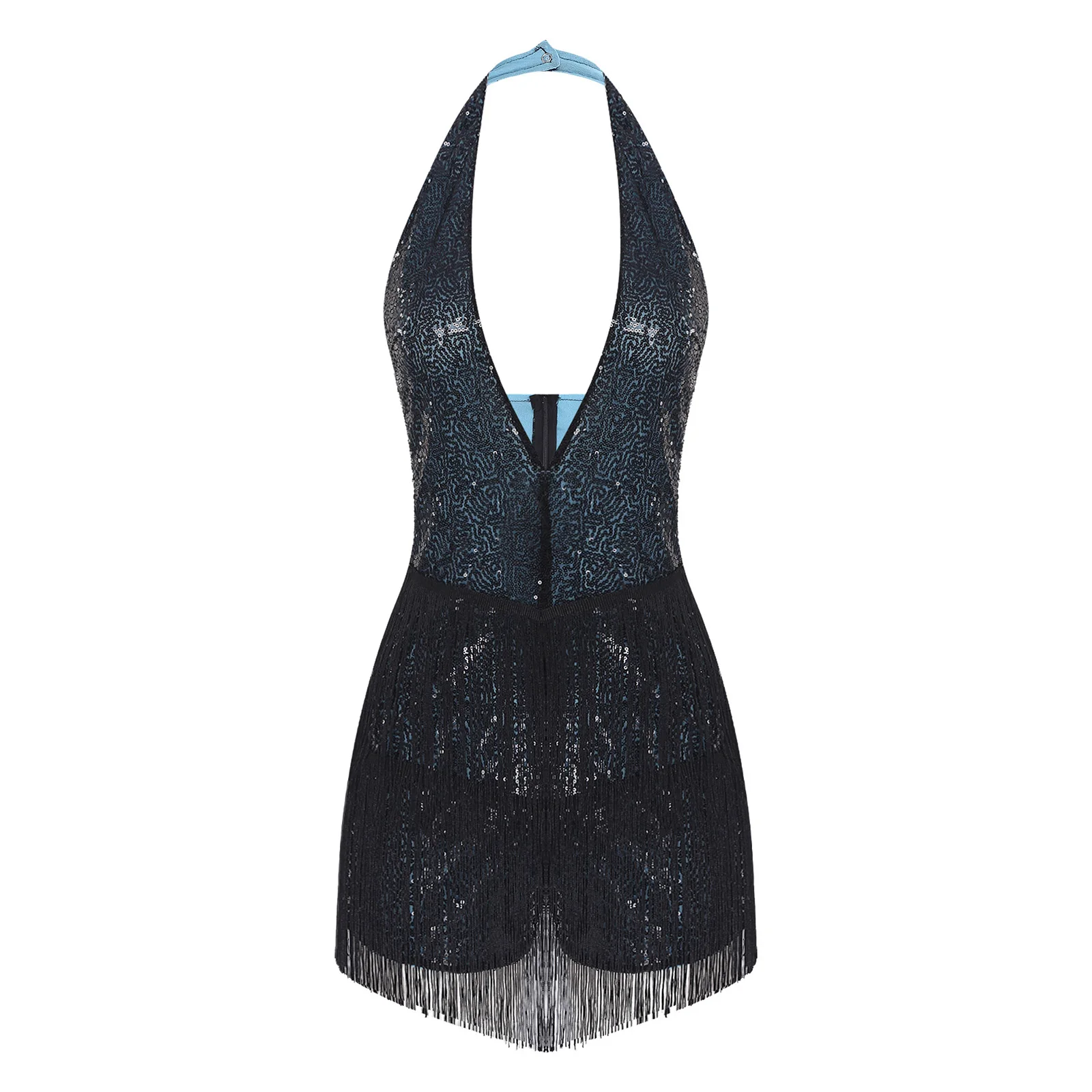 

Платье для выступлений на сцене латинского танца ча-ча для взрослых и женщин, блестящее платье с открытой спиной и кисточками для вечеринки, дискотеки, румбы, наряды для латинских танцев