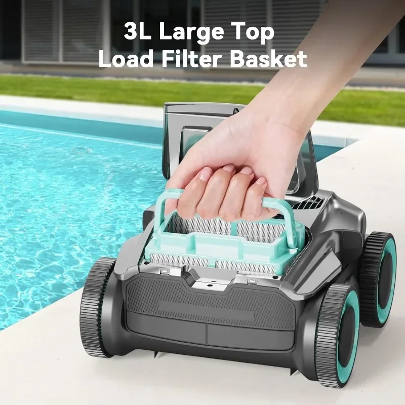 Cordless Robotic Pool Cleaner - Automatic Pool Vacuum Robot  Wall Climbing   Runtime,  Motor Powerful Suction,