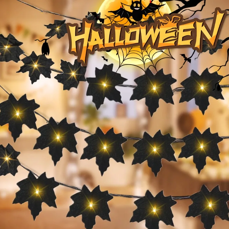 

Halloween String Light Artificial Black Maple Leaf LED Fairy String Lamp Garland Carnival Event Party DIY Halloween Decor Props