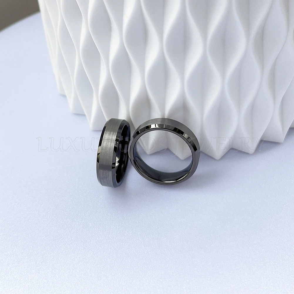 8mm Ring For Men Beveled Edges Brushed Finish Tungsten Carbide Ring Boyfriend Gift Rings For Couple Women Luxury Quality Jewelry