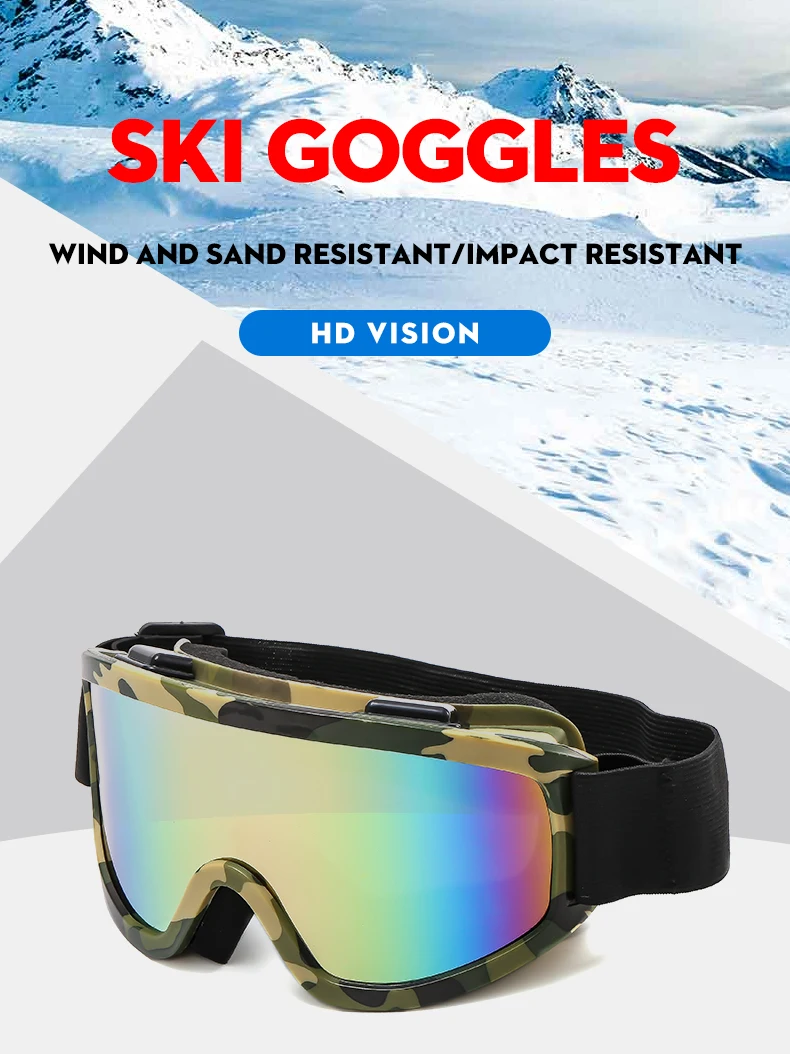 Große Skibrille mit farbigen Gläsern und stoßfesten, blendfreien Gläsern aus Schaumstoff für Outdoor-Sportarten, Snowboarden und Skifahren. – Detail 9