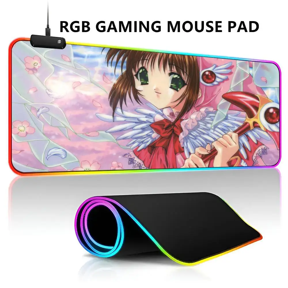 C-Cardcaptor Sakura Magic Mouse Pad RGB LED Light Gaming Waterproof Large Gamer Mouse Carpet Big Mause Keyboard Pad PC Desk Play