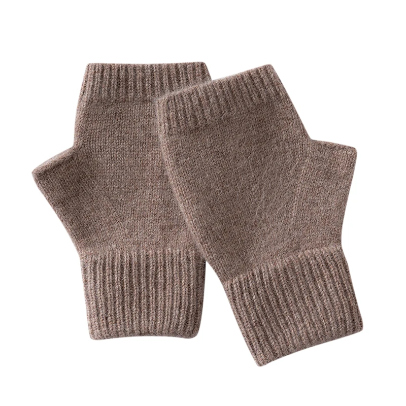 Damskie rękawiczki zimowe z wełny merino 100%, 15 cm, dziane rękawice bez palców, rękawice termiczne, półpalczaste rękawice przedłużające palce, ocieplacze na ramiona, rok 2025. — 2