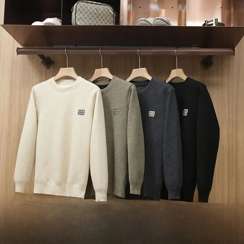 

Knitted Fce Lined round Ne Sweater Men's Warm Casual Sle Polyester Fiber Long Sve Regular Fit Autumn Winter