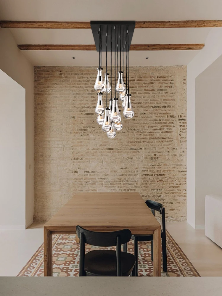 미국식 물방울 모양 높은 천장 펜던트 조명 유리 샹들리에 거실 계단용