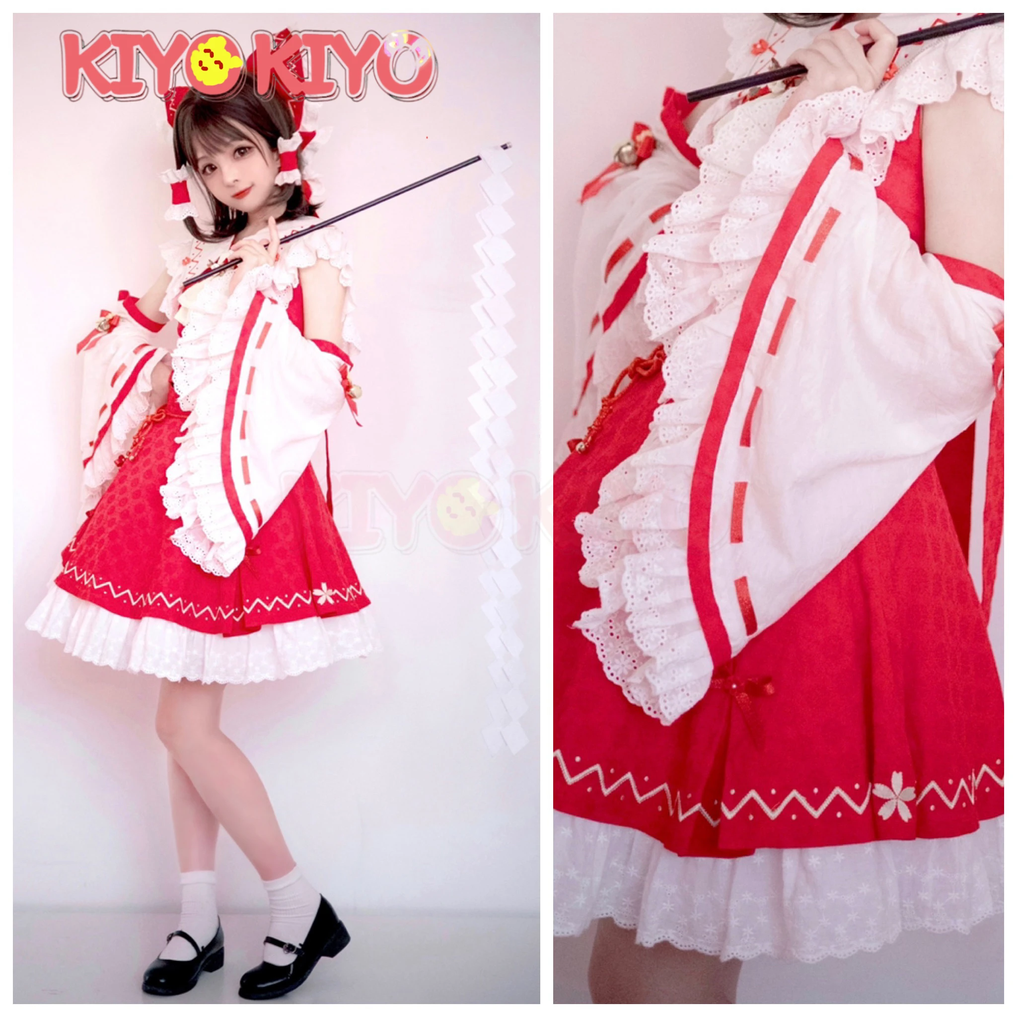 

KIYO-KIYO TouHou Project Cosplays Hakurei Reimu Cosplay Costume summer dress Anime Halloween costumes women witch costumes