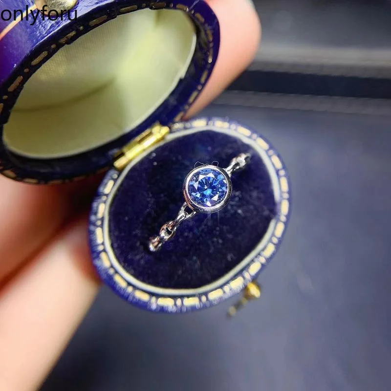 925 Silver Excellent Cut 0.5 Ct Blue Color Pass Diamond Test Sparkling Round Moissanite Ring Classic Princess Jewelry