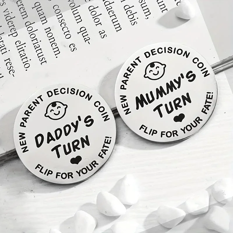 1 Uds. Regalo divertido para bebé, moneda de decisión para nuevos padres, regalos de embarazo de doble cara, regalos para papá, mamá, por la primera vez para ser papá, mamá
