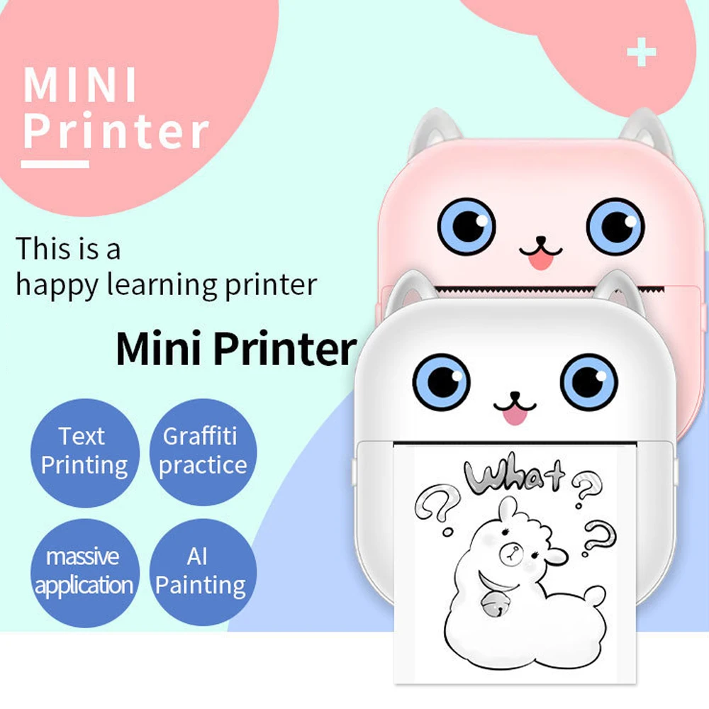 Mini Sticker Printer, Portable Thermal Printer,Bluetooth Free Cut Small Pocket Printer for Notes, Photos, Stickers, Labels Print