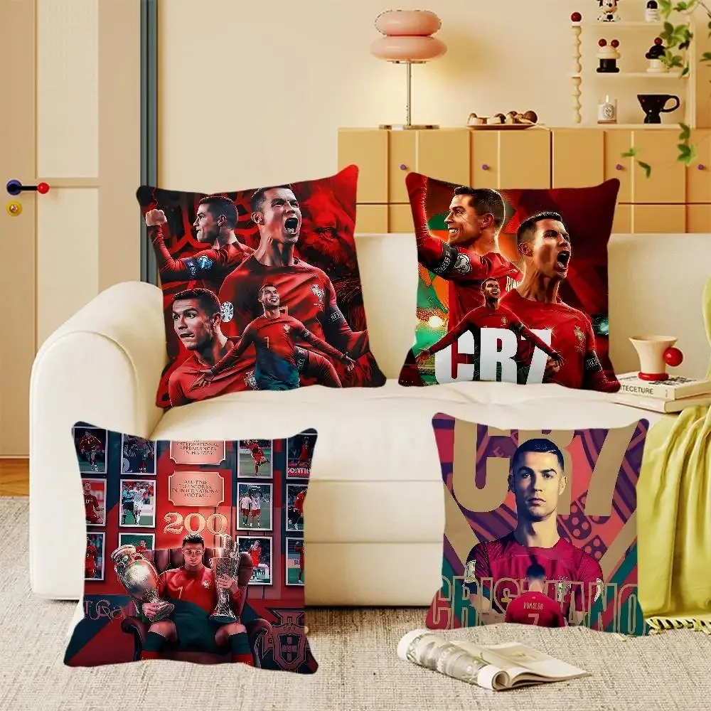 Cristiano Ronaldo CR7 Throw Pillow Cover Double Sided 2D Print Soft Linen Pillow Cover Living Room Sports Decor Passionate Gift
