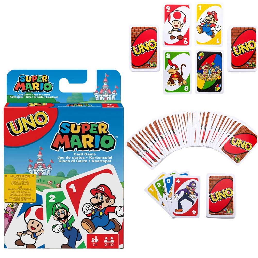 Mattel UNO Super Mario Card Games Family Funny Entertainment Board Game Poker Kids Toys Playing Cards