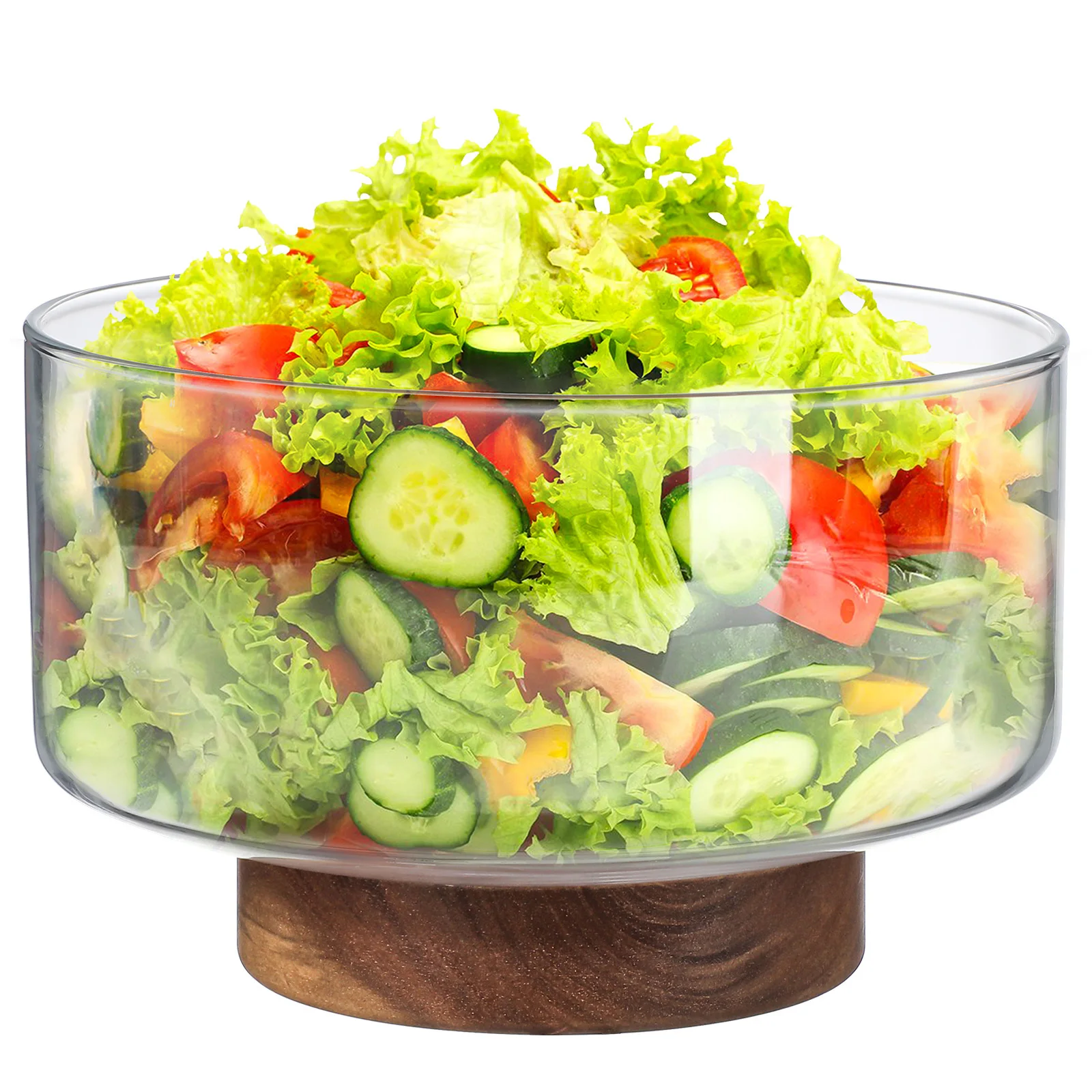 

Glass Fruit Bowl Japanese Style Salad Container Snack Dessert Holder Wooden Base Multi-Functional Serving Bowl for Home Party
