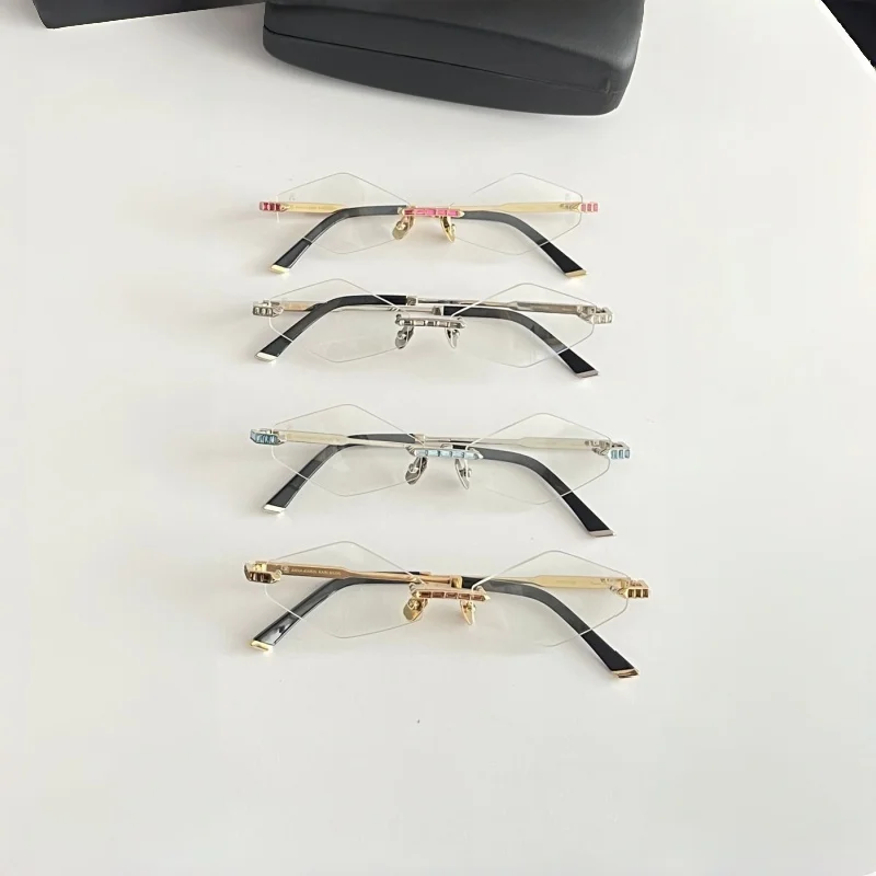 TITANIUM Brands Rimless Diamond-Embedded Sunglasses for Women - High-Quality Blue Light Blocking Fashion Shades