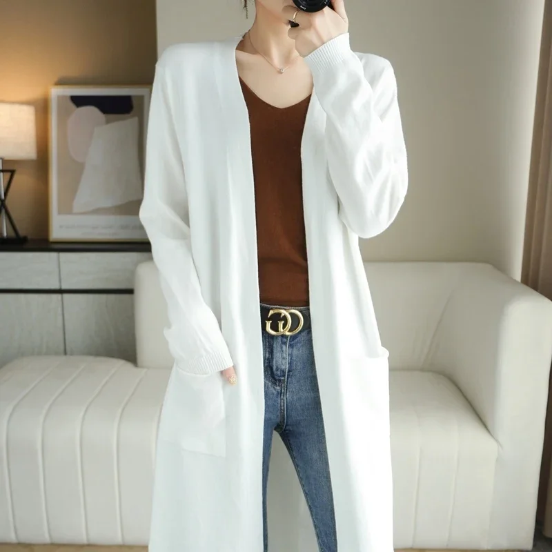 Women\'s Cashmere Cardigans 2023 New Style for Autumn and Winter Casual Long Knitted Cardigan Women Sweater Coat V-Neck Cardigans