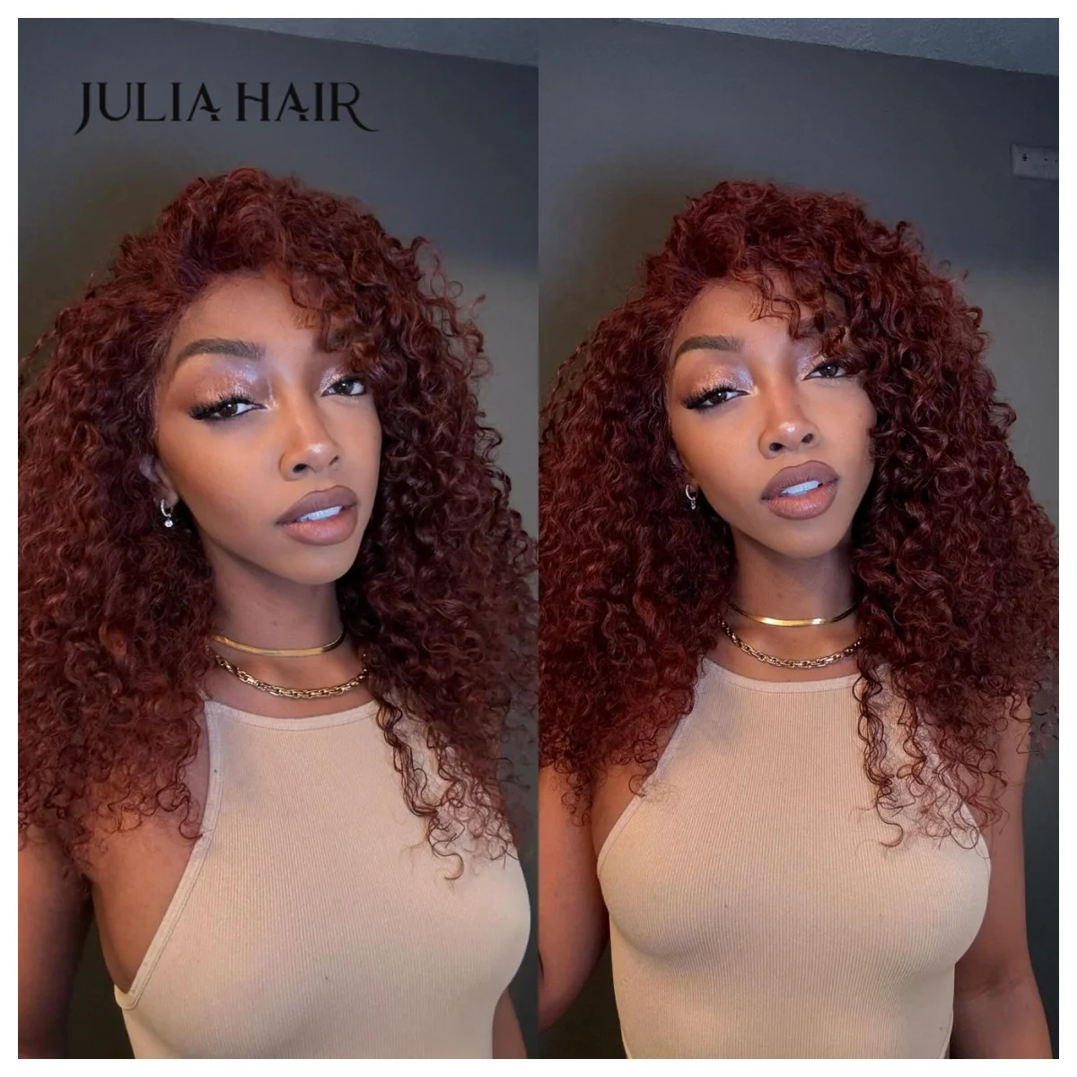 

Julia Hair 13x4 Pre-Everything Lace Frontal Glueless Reddish Brown Jerry Curly Wig Real Ear To Ear Super Secure Invisible Knots