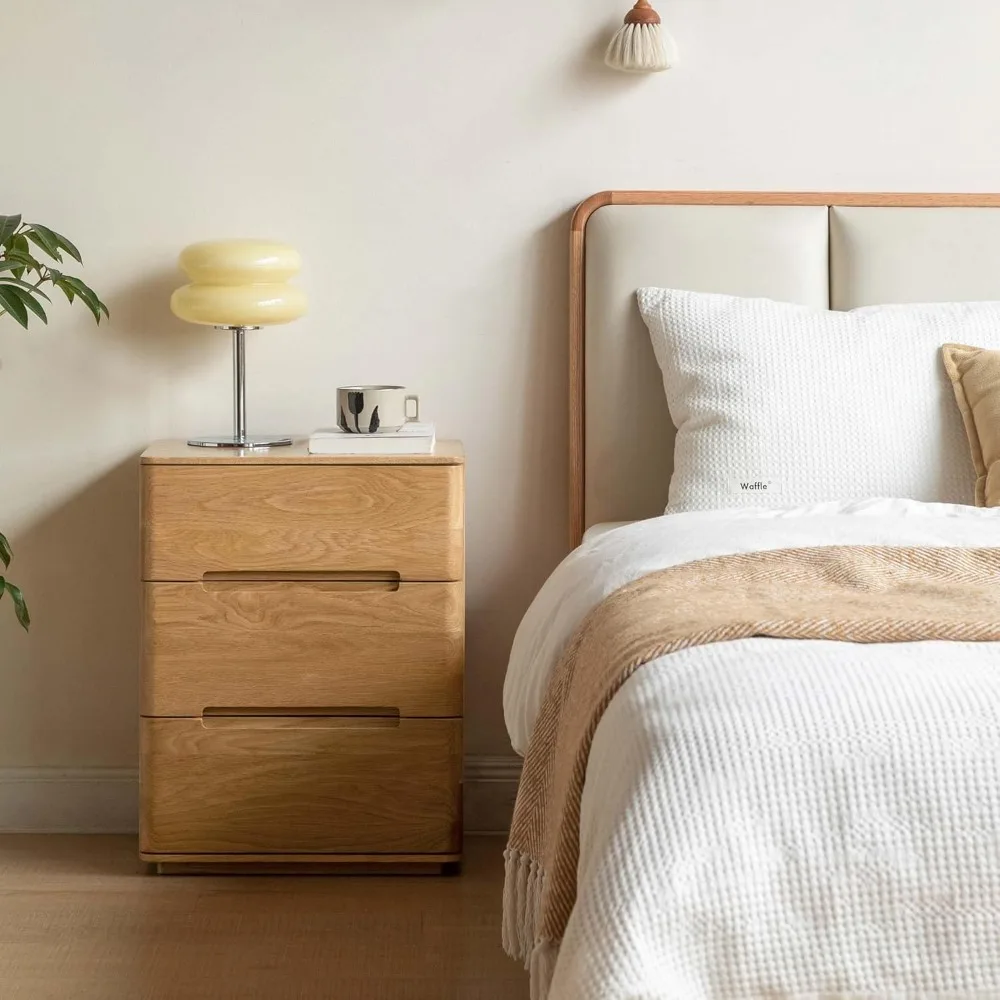 

100% Solid Wood Nightstand, Oak Nightstands with 3 Drawers, Mid Century Modern Night Stand, 22.83'' Tall Nightstands for Bedroom