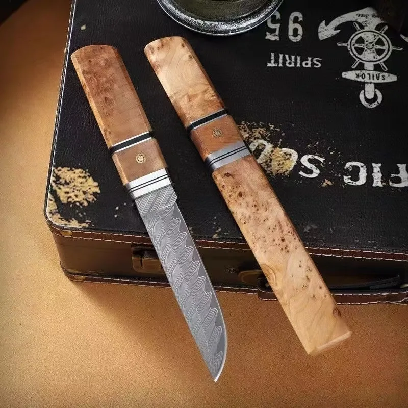 Southeast Asia hot-selling Yabai solid wood damascus steel fruit outdoor knife sharp blade collection gift knife