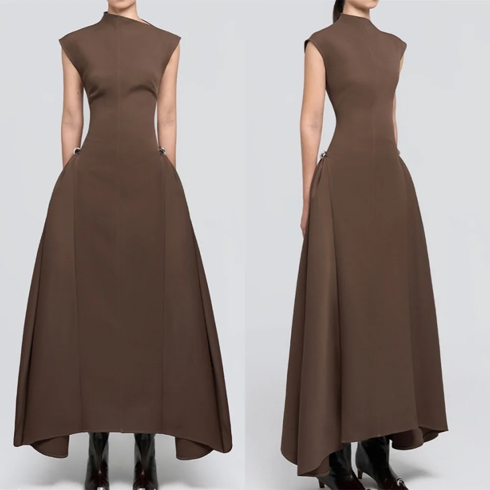 ที่กําหนดเองอารมณ์ Jersey ชุดราตรีคุณภาพสูงลูกเรือคอหมวกแขนกุดซิปด้านหลัง Bespoke โอกาส Gowns