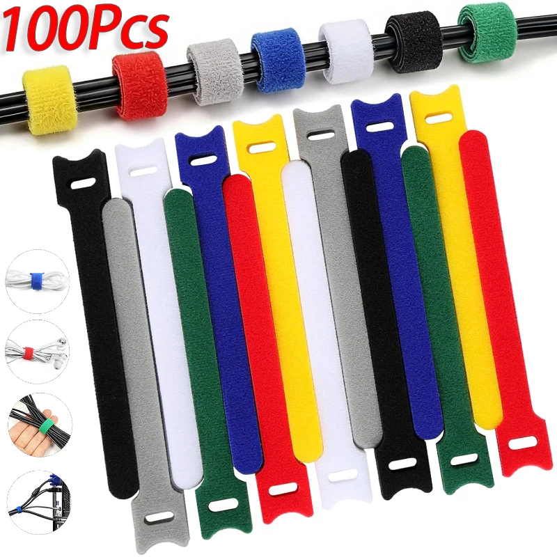 Reusable Adjustable Cable Ties, Cord Wraps, Hook and Loop Straps for Cable Management Wire Protection Computer Desk 10/50/100PCS