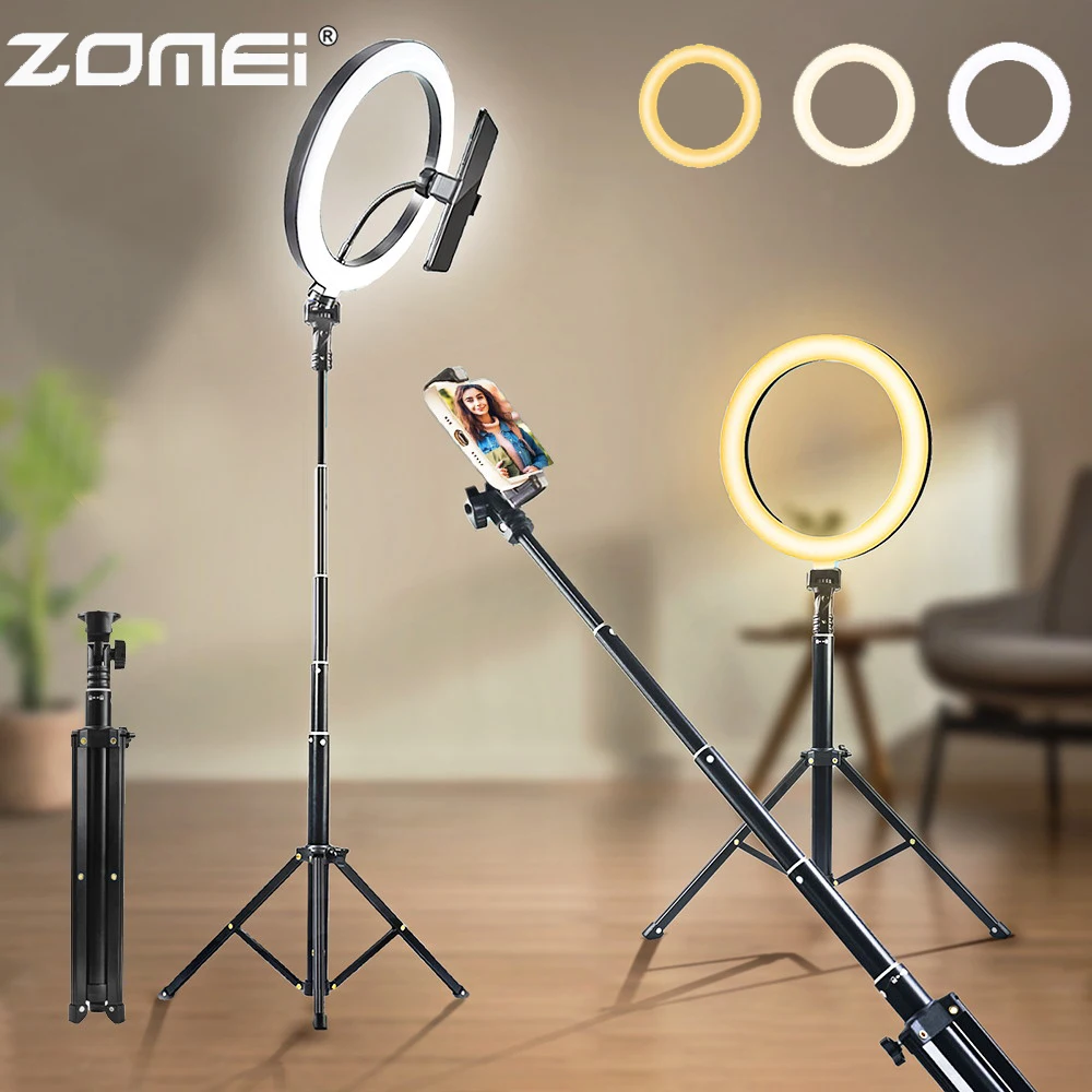 

ZOMEI 30cm 12' LED Selfie Ring Light RGB Phone Tripod with Extendable Stand 130cm Photo Light for Makeup Live Youtube Video Lamp