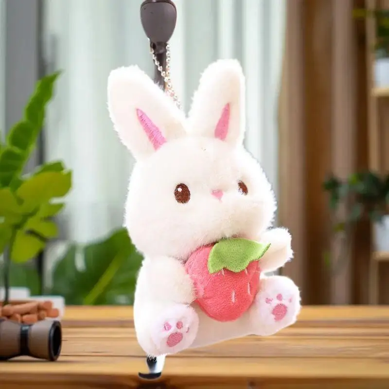 

Lovely Strawberry Bunny Plush Doll Keychain Cartoon Hanging Decor for Student Backpack Bag Pendant Gift