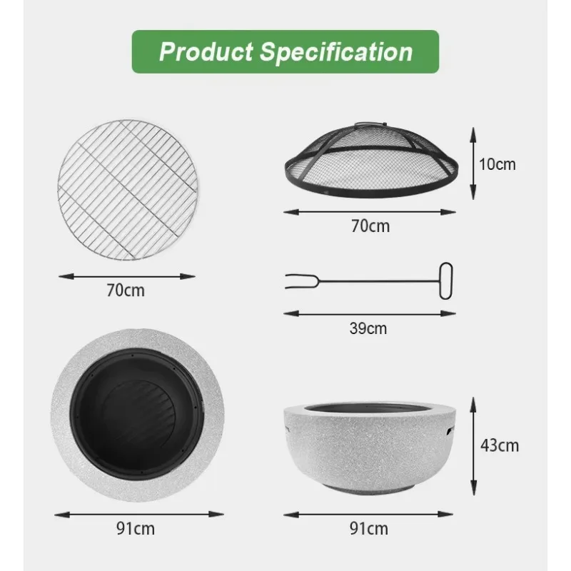 Oversized Courtyard Fire Pit Table Set - Multifunctional Heavy Duty Steel for Tea Party BBQ  Heating Home Villa Hotel Guesthouse