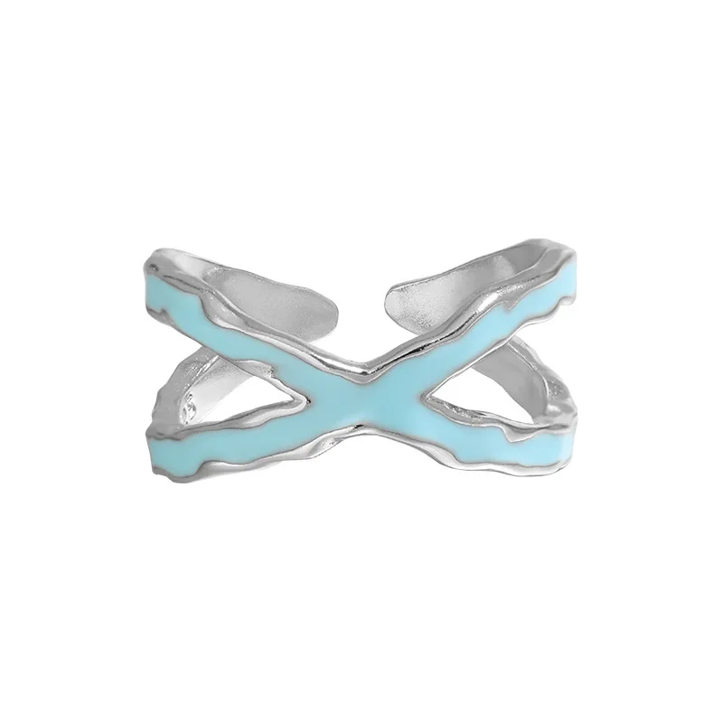 Hollow Double Layer Design Rings Blue Droplet Glaze Fashion Jewelry S925 Sterling Silver Resizable Ring for Women Party Gift805#