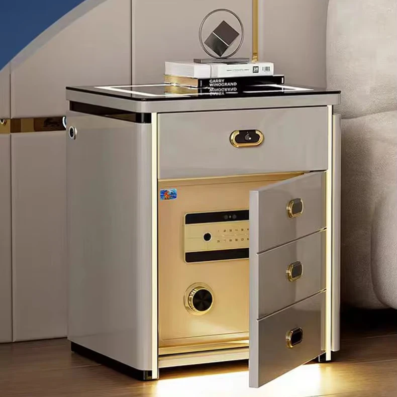 With 4 Drawers Large Capacity Smart Tabletop Safe Box And Built-in Light #New Modern Metal Bedroom Smart Nightstand