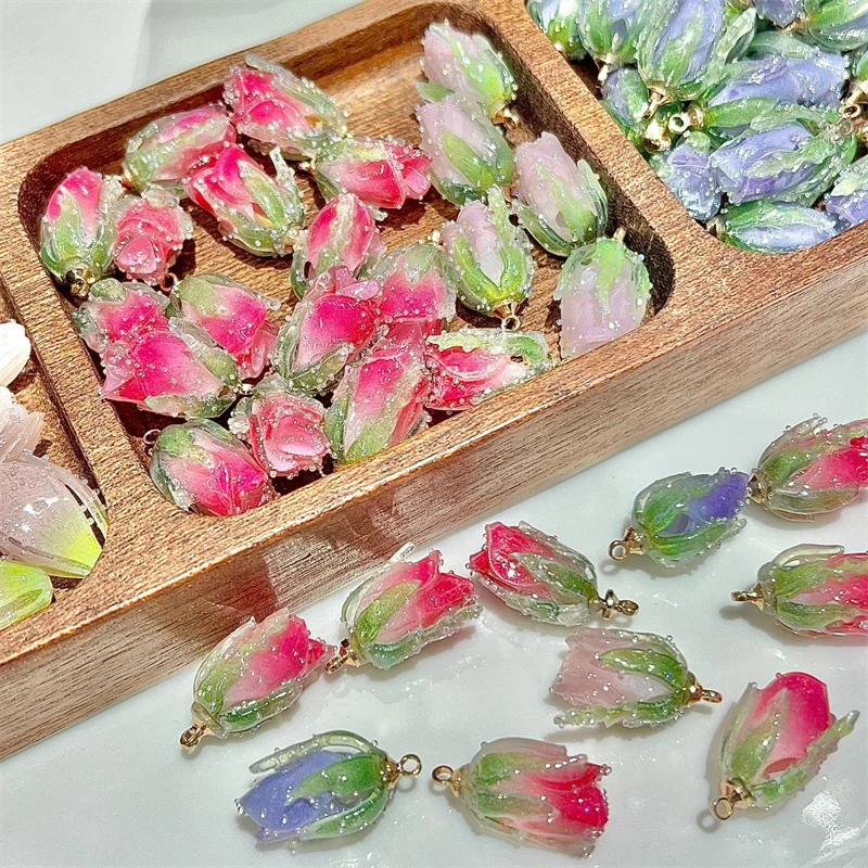 新到着-50-ピース-ロットカラープリント漫画バラのつぼみ形状手作り花ビーズ-diy-ジュエリー衣服ペンダントアクセサリー